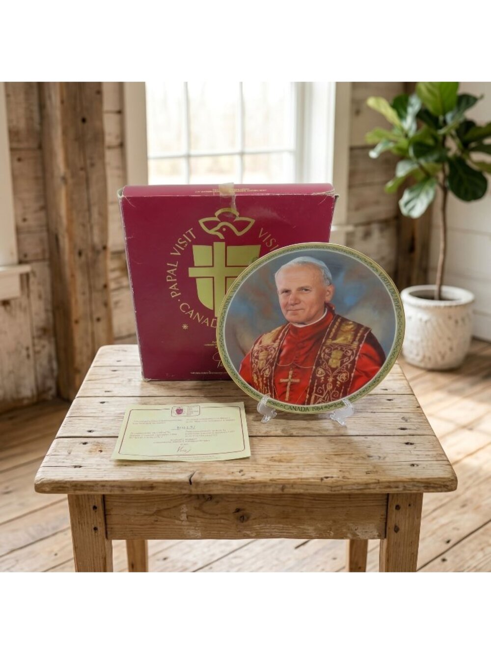 Vintage 1984 Pope John Paul II Canada Visit Collector Plate Viletta Box & COA